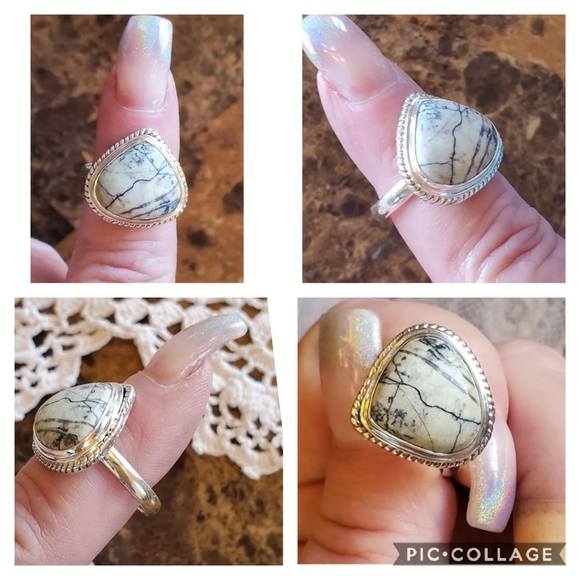 Genuine White Buffalo Turquoise Ring 10 - Picture 3 of 7